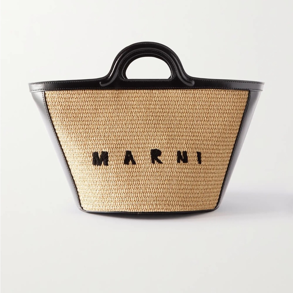 MARNI Tropicalia small embroidered raffia and leather tote